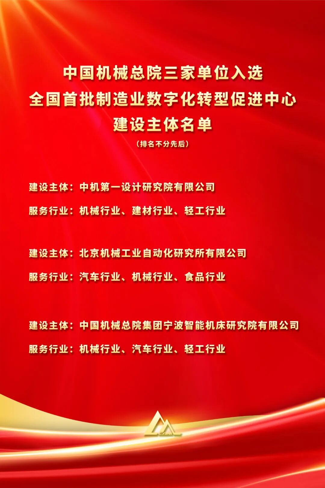 全國首批！中國機械總院三家單位入選工信部首批制造業數字化轉型促進中心建設主體名單